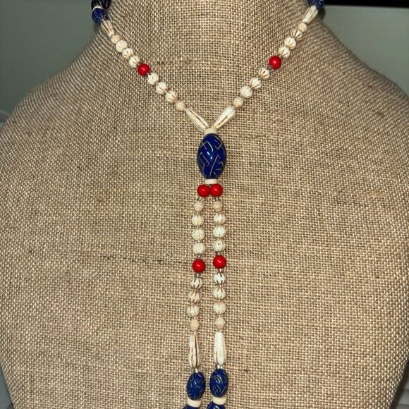 Preowned Handmade Tribal Carved Beads 32” Long With 6” Tassle - Picture 5 of 5